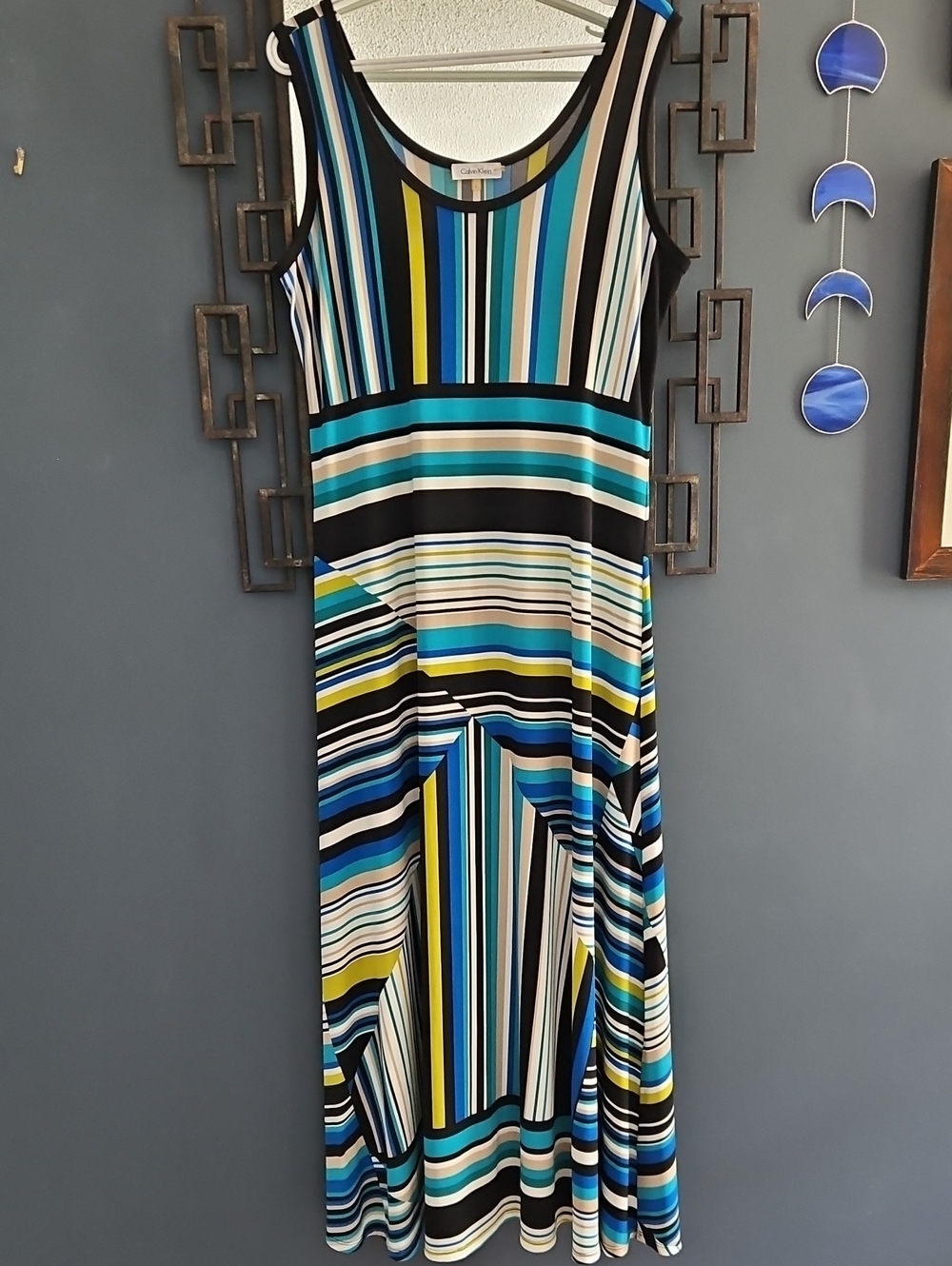Calvin Klein Size L Maxi Dress Multicolour Stripes Sleeveless